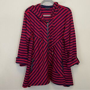 For Cynthia Nautical Striped Slouchy Zip Up Hoodie Cardigan Red Navy Size Large